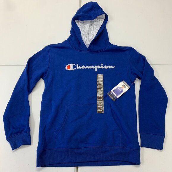 Champion Kids Logo Fleece Hoodie XL 14/16 Blue Pullover Sweatshirt - Picture 8 of 12